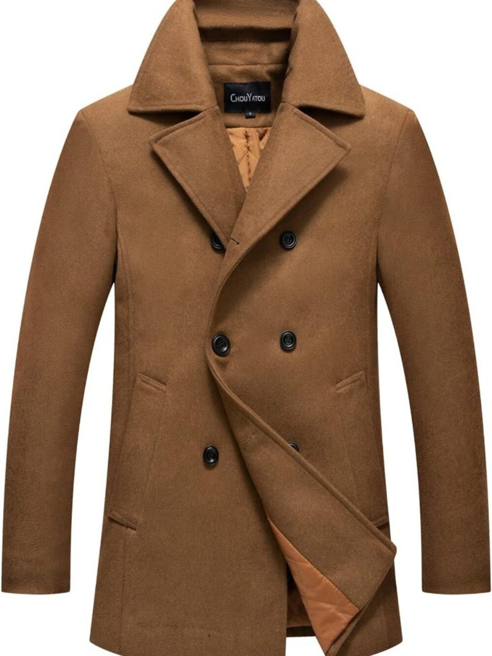 Classic Notched Collar Double Breasted Wool Blend Pea Coat for Men - Stylish